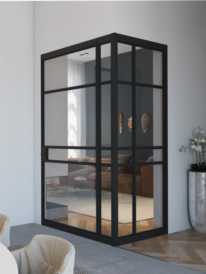 Lofftür Drehtür aus Glas und Aluminium