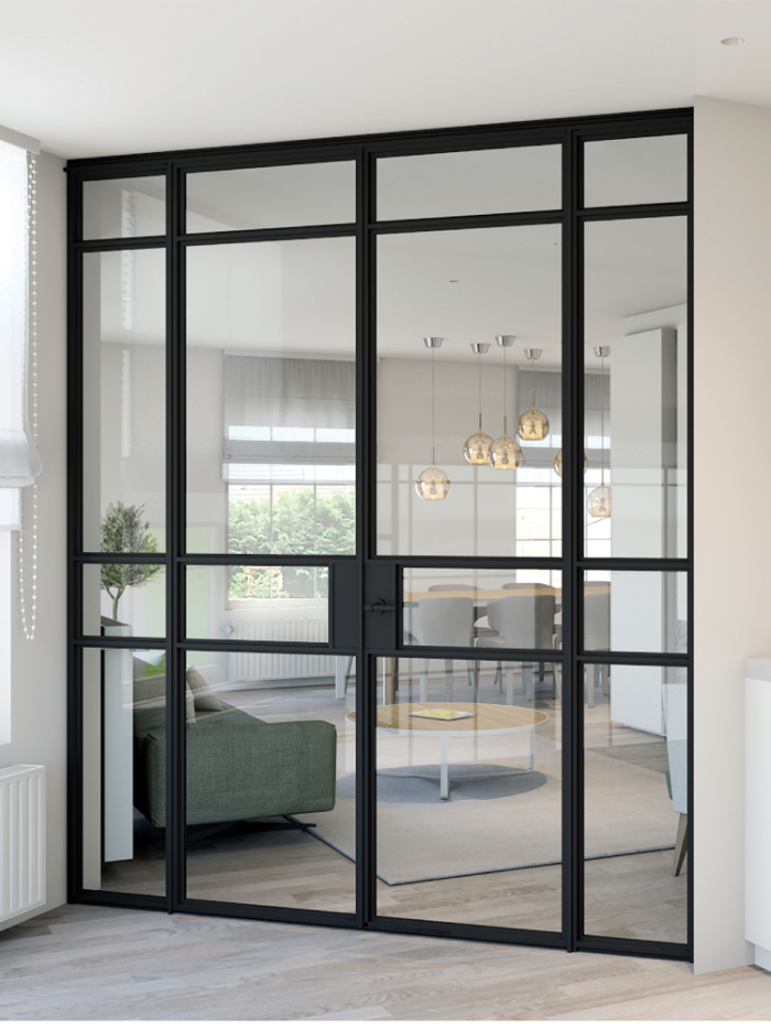 Lofftür Drehtür aus Glas und Aluminium