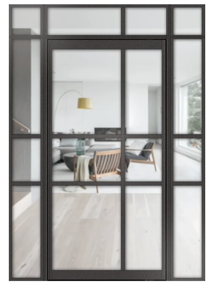 Lofttür Pivottür aus Aluminium mit Seitenteil und Oberlicht Modell Loft 10