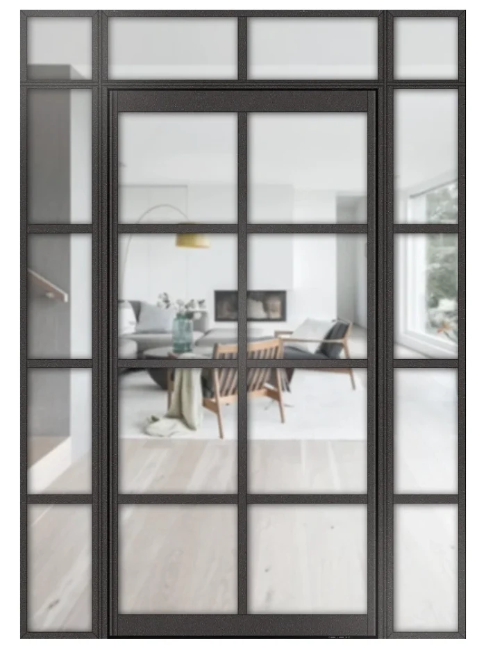 Lofttür Pivottür aus Aluminium mit Seitenteil und Oberlicht Modell Loft 6