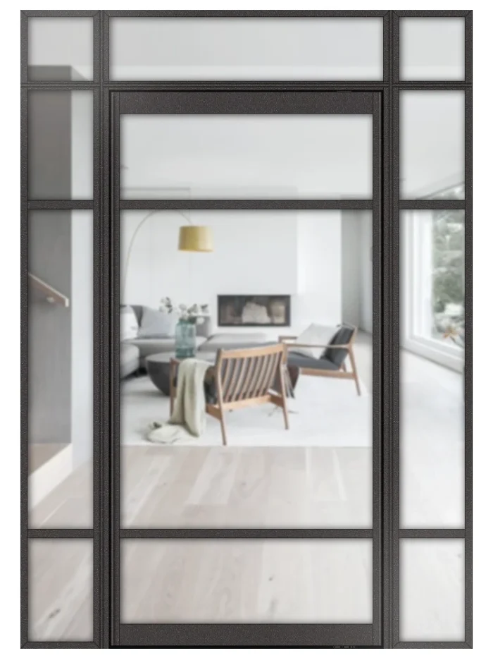 Lofttür Pivottür aus Aluminium mit Seitenteil und Oberlicht Modell Loft 7