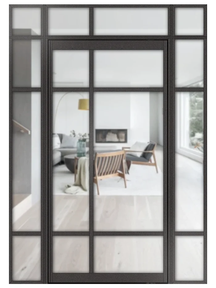 Lofttür Pivottür aus Aluminium mit Seitenteil und Oberlicht Modell Loft 8