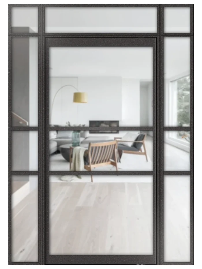 Lofttür Pivottür aus Aluminium mit Seitenteil und Oberlicht Modell Loft 9