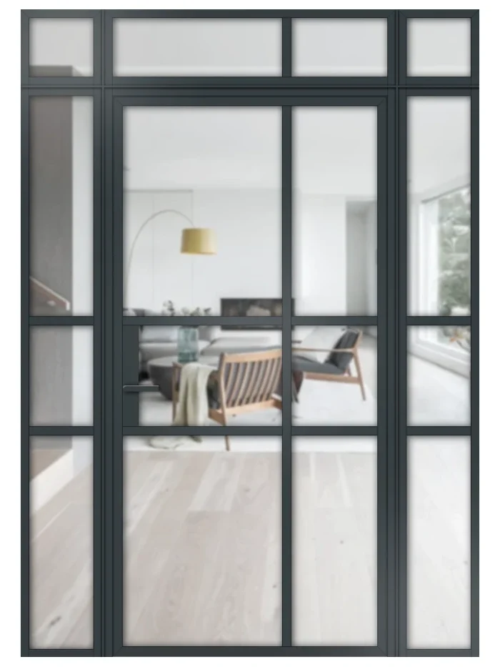 Lofttür Drehtür aus Aluminium mit Seitenteil und Oberlicht Modell Loft 10