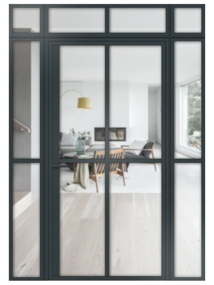 Lofttür Drehtür aus Aluminium mit Seitenteil und Oberlicht Modell Loft2