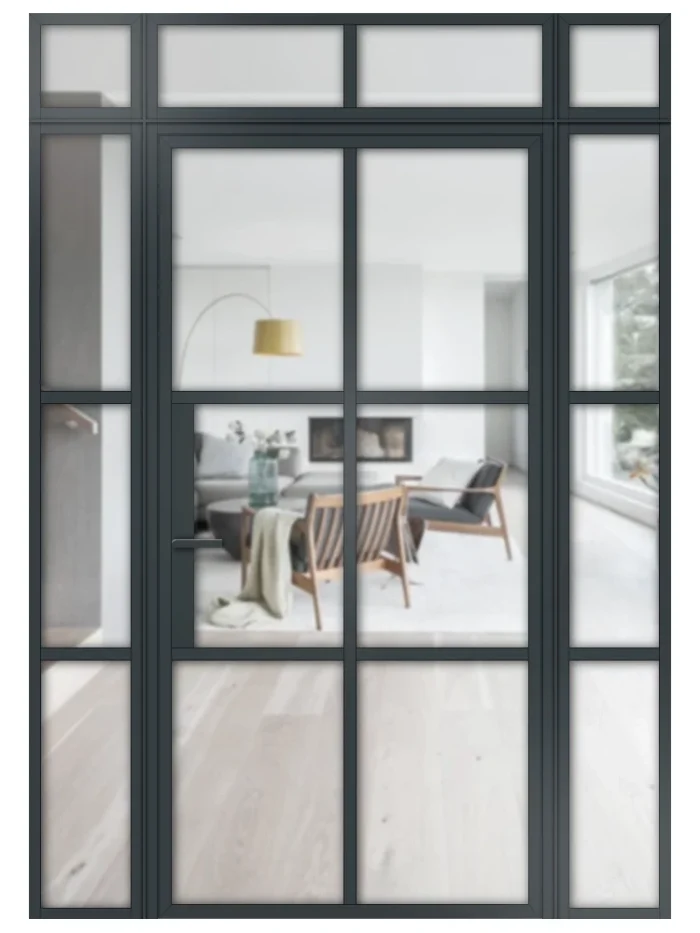 Lofttür Drehtür aus Aluminium mit Seitenteil und Oberlicht Modell Loft 5