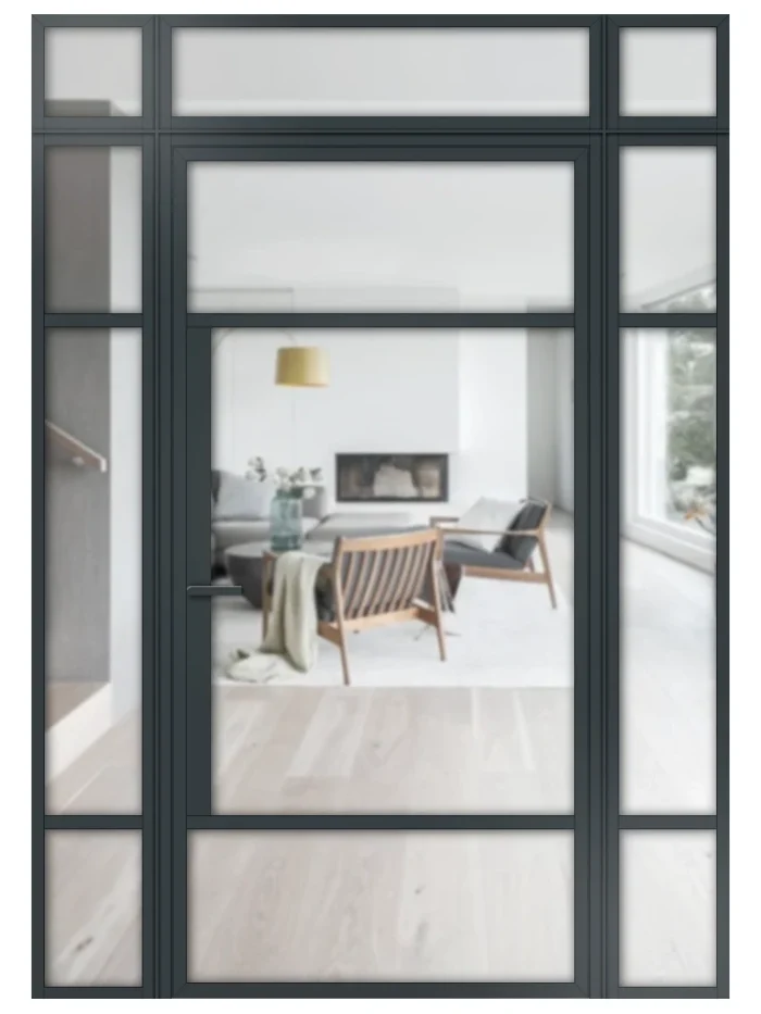 Lofttür Drehtür aus Aluminium mit Seitenteil und Oberlicht Modell Loft 7