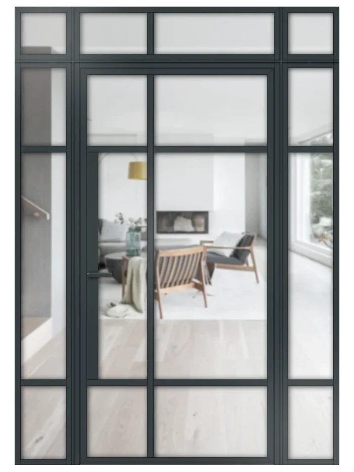 Lofttür Drehtür aus Aluminium mit Seitenteil und Oberlicht Modell Loft 8