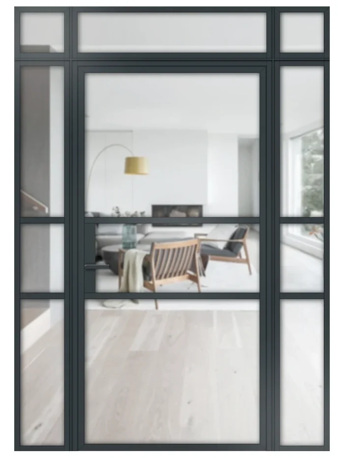 Lofttür Drehtür aus Aluminium mit Seitenteil und Oberlicht Modell Loft 9