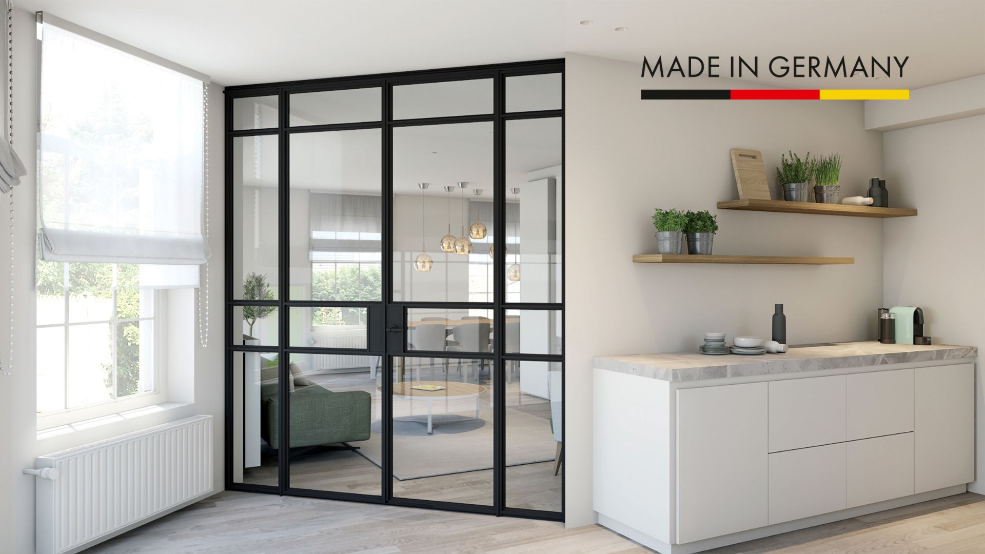 Lofttür Shop - Drehtür aus Glas und Aluminium