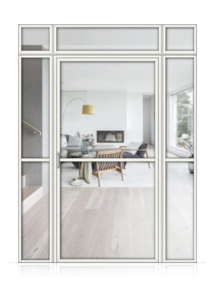 Lofttür Drehtür aus Aluminium mit Seitenteil und Oberlicht Modell Loft 1