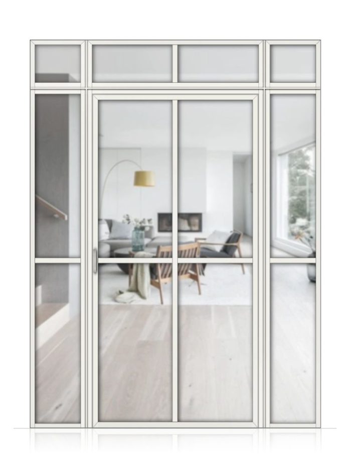 Lofttür Drehtür aus Aluminium mit Seitenteil und Oberlicht Modell Loft 2