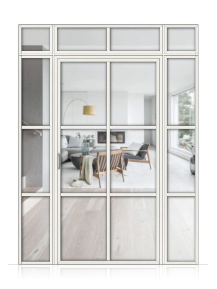 Lofttür Drehtür aus Aluminium mit Seitenteil und Oberlicht Modell Loft 4
