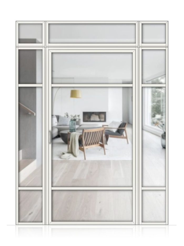 Lofttür Drehtür aus Aluminium mit Seitenteil und Oberlicht Modell Loft 7