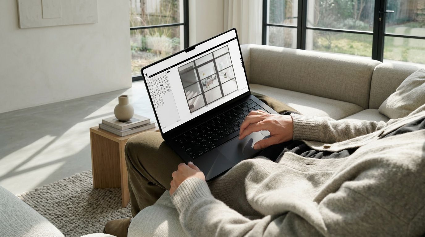Digitale Planung einer maßgefertigten Lofttür aus Aluminium und Glas mit Online-Konfigurator.